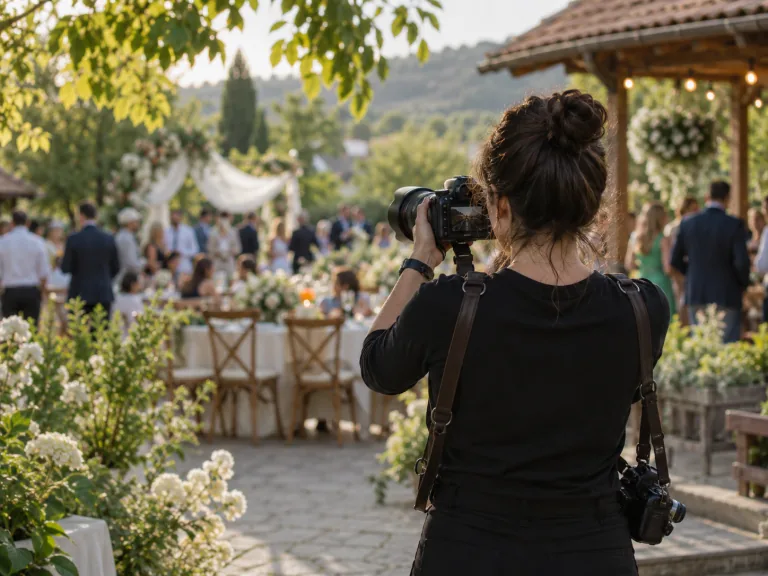 Ilustrație: fotograf văzut din spate, la un eveniment în aer liber